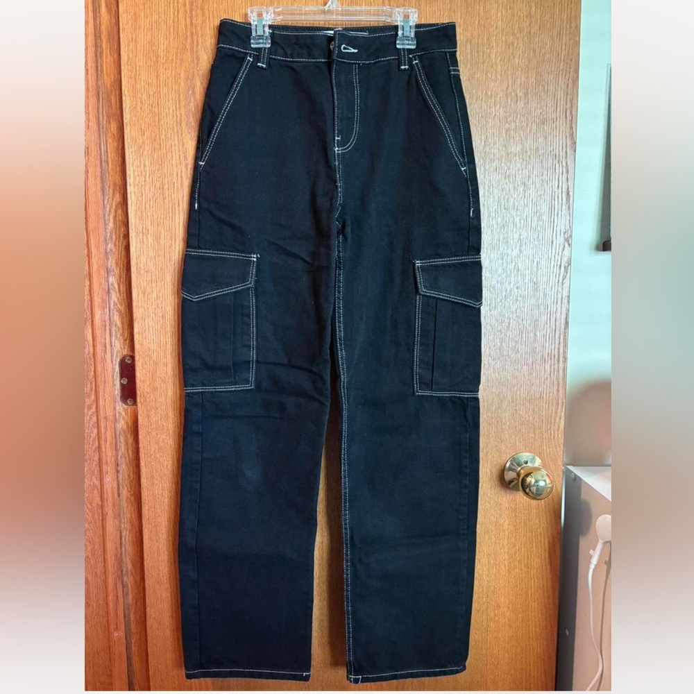 Bershka Black and White Stitched Cargo Pants